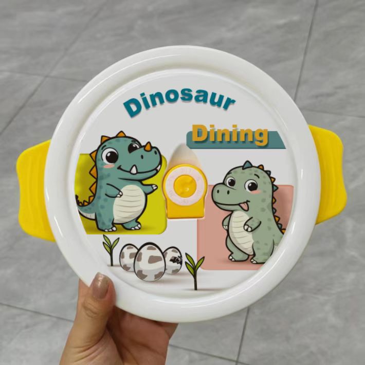 316 Stainless Steel Children's Dinner Plate, Cute Dinosaur Car-Shaped Divided Plate with Suction Cup to Prevent Falling, Baby Anti-Fall Plate