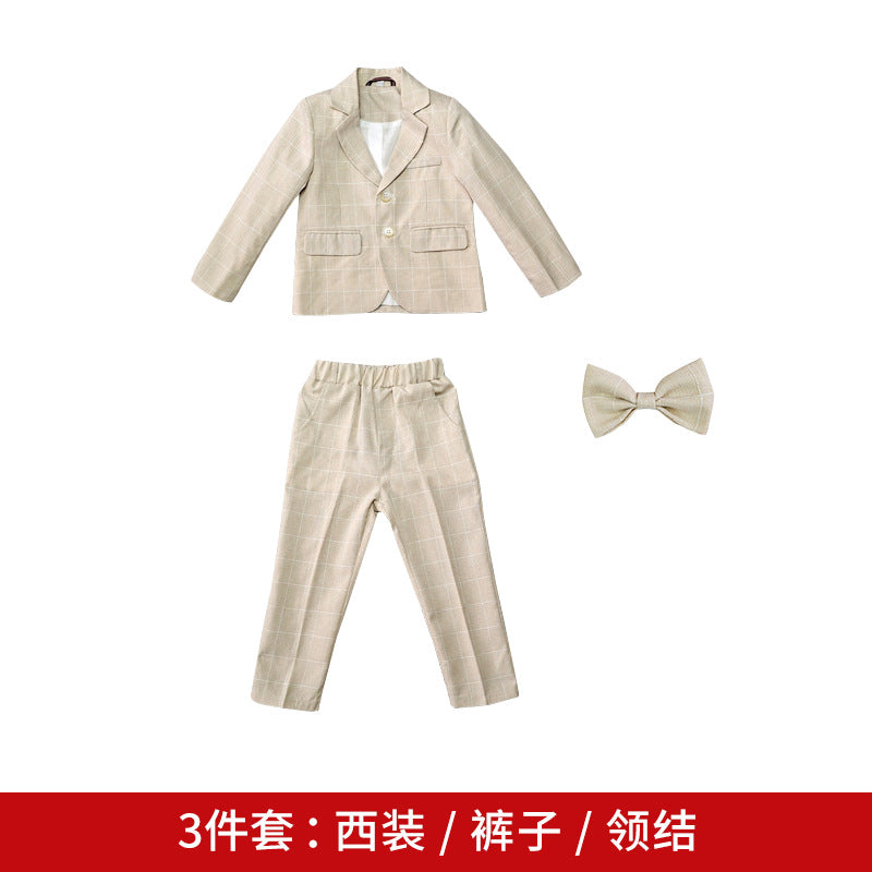 Children's dress spring new British Plaid small suit boy gentleman piano host performance costume suit generation