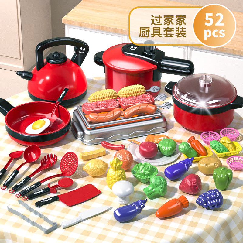 Pretend Play Toy Girl Mini Kitchen, Baby Girl Role-Play Child’s Cookware Set—Make Food & Cut Fruit Fun Toy