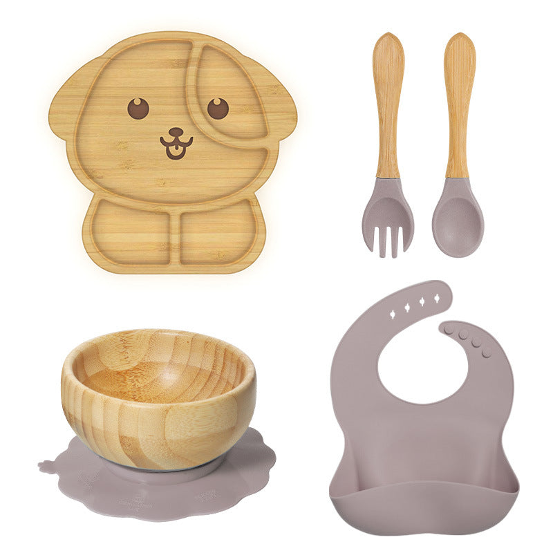 Wooden Children's Supplementary Food Plate Creative Cartoon Dinner Plate for Kindergarten Baby's Bamboo and Wooden Plate Baby Suction Disc Bowl