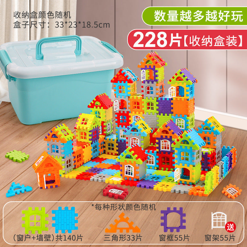 Children's House Building Blocks Assembled Toys Puzzle Large Particle Square Wall Window Model Puzzle 3 Years Old 6 Girls and Boys