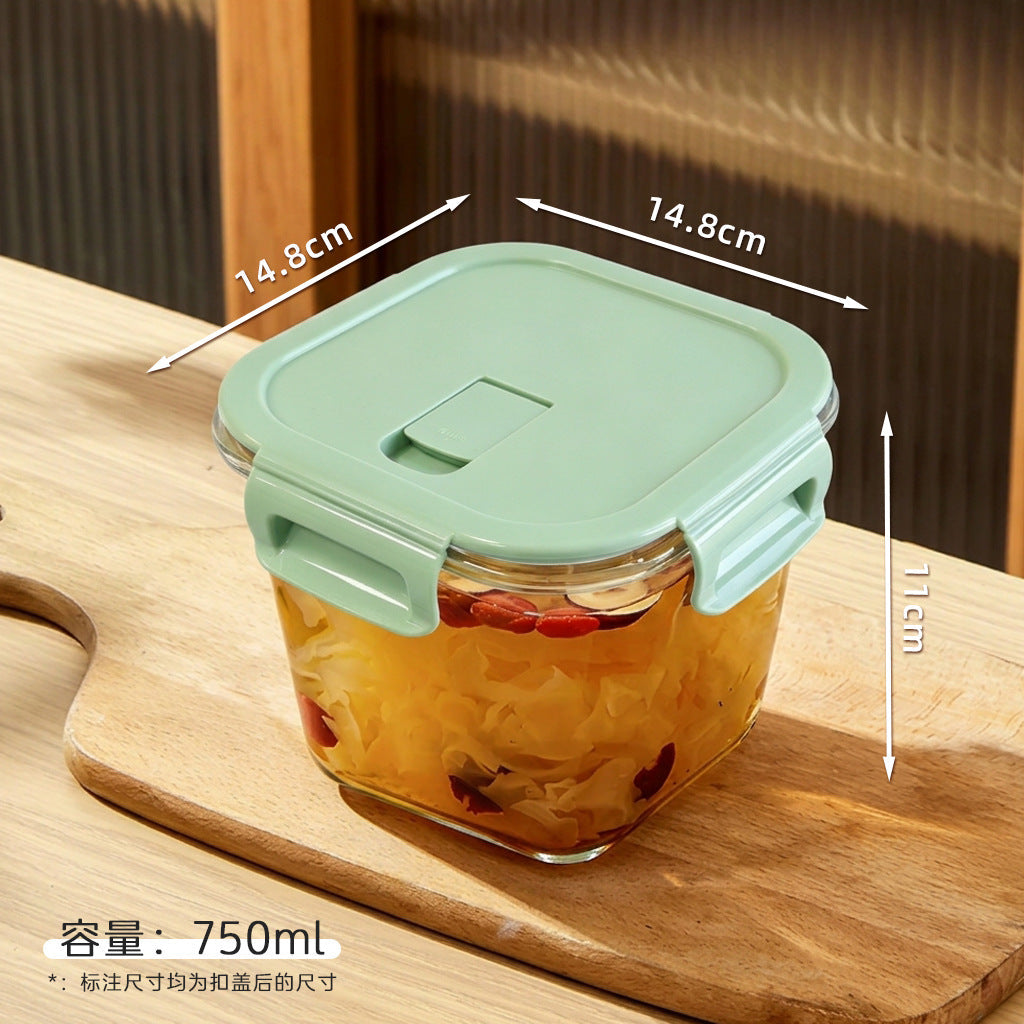 Glass Soup Bowl Household Sealed Square Microwave Heating Special Bowl for Office workers Adult Lunch Box with Lid for Fresh Keeping