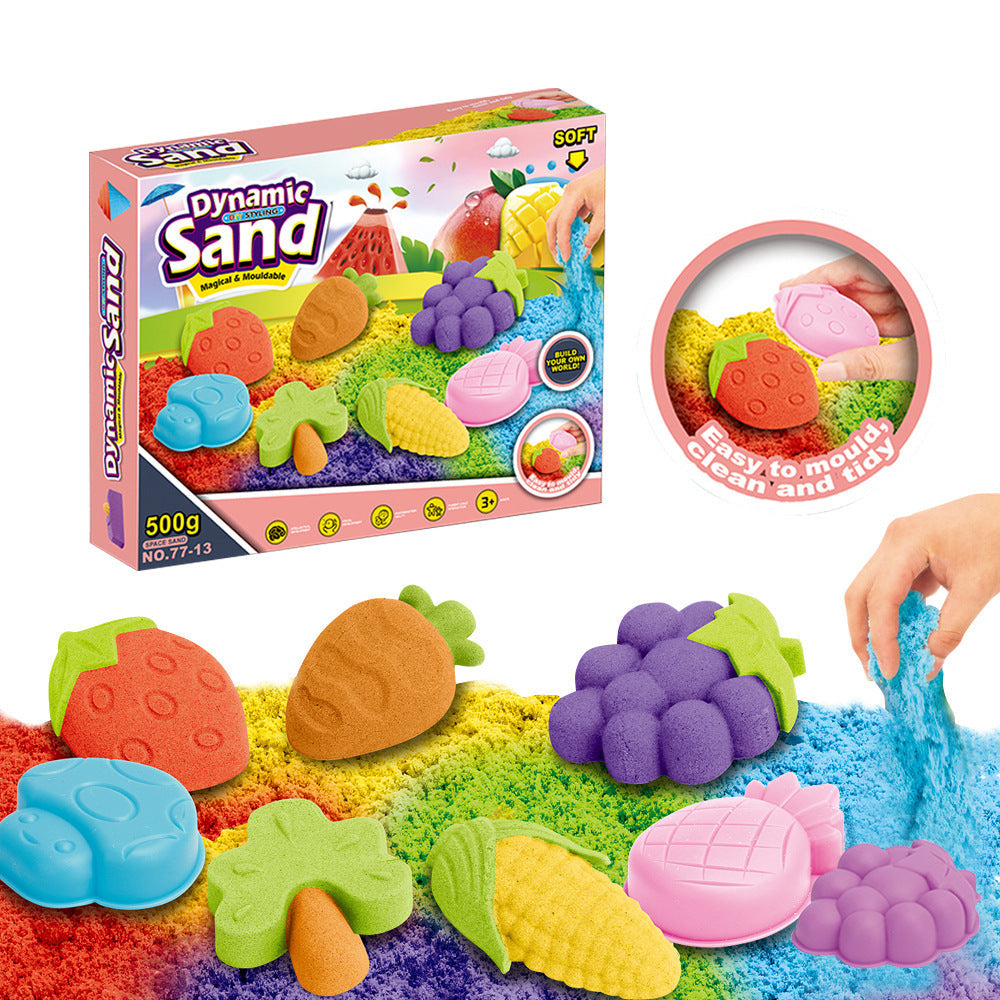 Hot-Selling Space Sand Complete Set with Power Magic Sand Tray, Fruit Ice Cream Molds, Children's Sand Play Toy Set