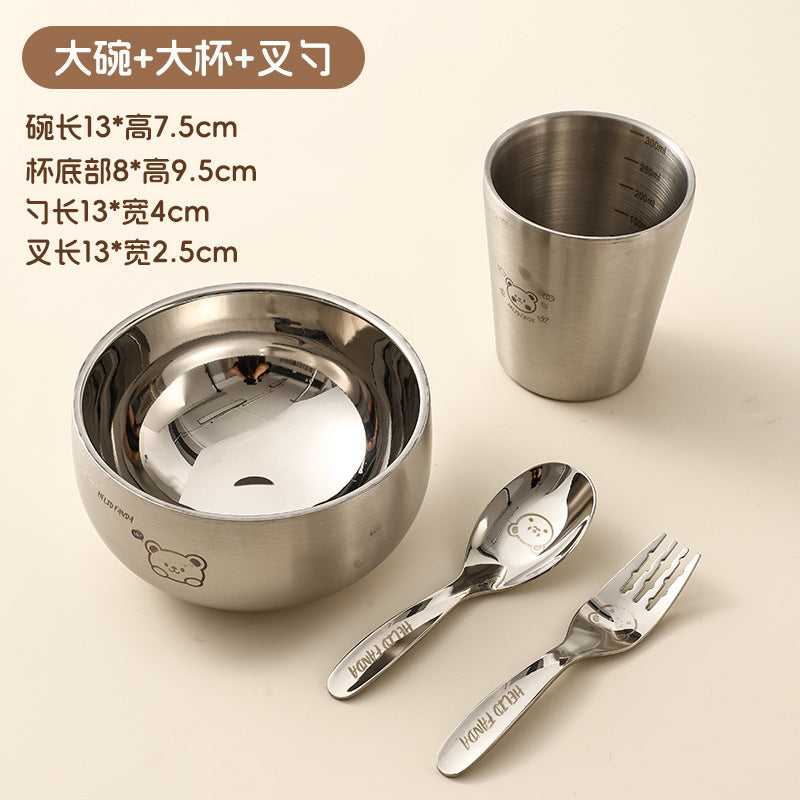 Set of 316 Stainless Steel Baby Feeding Bowls for Kids: Spoon, Fork, and Dinnerware for Learning to Eat