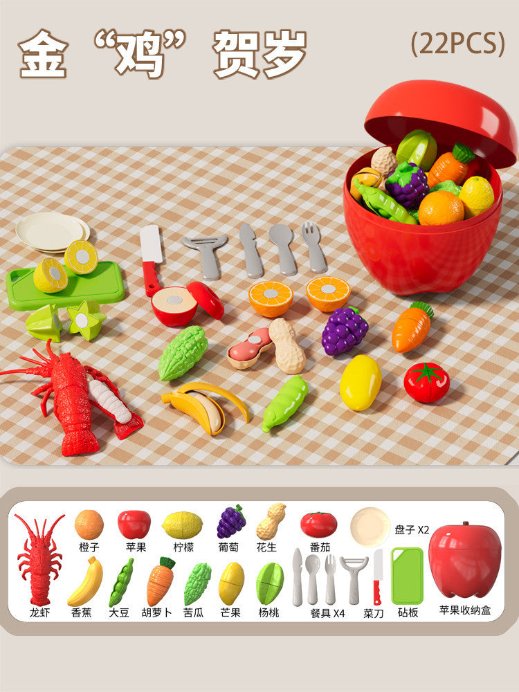 Children's Pretend Play Fruit, Vegetable, and Seafood Toys, Peelable and Chewable, Realistic Kitchen Playset, Birthday Gift