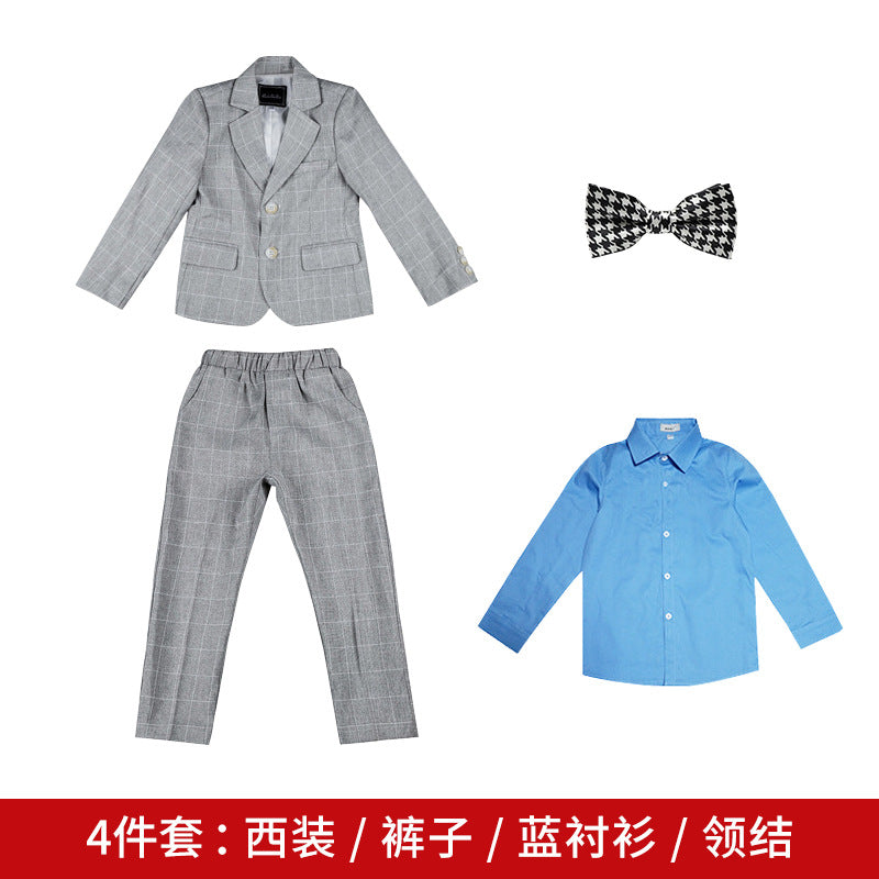 Children's dress spring new British Plaid small suit boy gentleman piano host performance costume suit generation