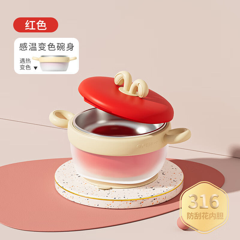 Children's 316 Stainless Steel Food Bowl, Special Feeding Bowl for Babies, Constant Temperature Water-Filled Insulated Bowl, Anti-Fall, Temperature-Sensitive Color-Changing