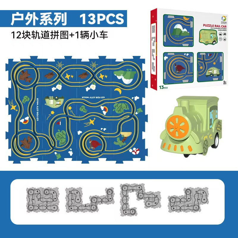 Cross-border Amazon jigsaw puzzle rail car DIY assembled sliding rail car electric train children's toy batch