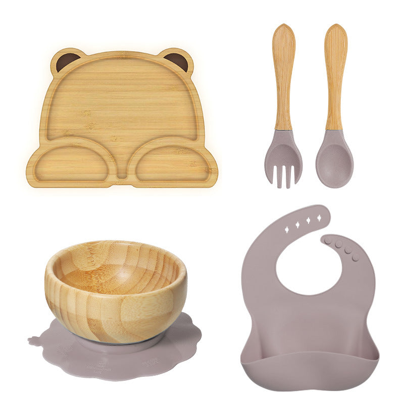 Wooden Children's Supplementary Food Plate Creative Cartoon Dinner Plate for Kindergarten Baby's Bamboo and Wooden Plate Baby Suction Disc Bowl