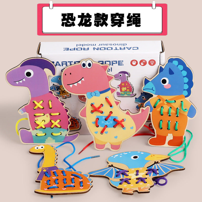 Early Children' s Wooden Rope Thawing Board Finger Fine Movement Training Animal Rope Thawing Board Beaded Toy