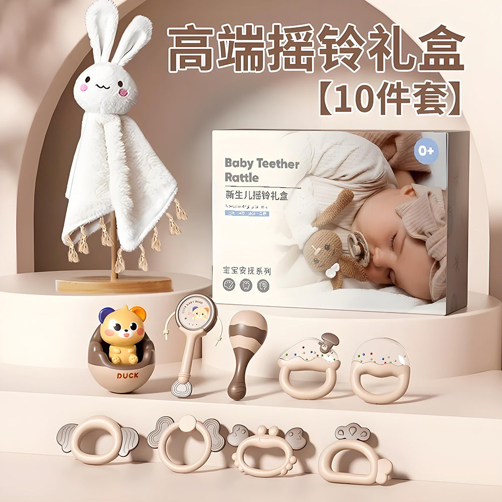 Soothing Toy Newborn Baby Hand Rattle Gift Box, Gift for Baby One Year Old and One Month Old, High-End Practical Gift for Baby Meeting