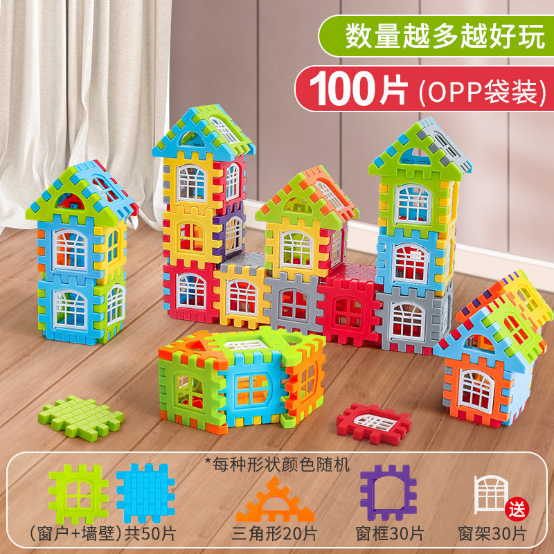 Children's House Building Blocks Assembled Toys Puzzle Large Particle Square Wall Window Model Puzzle 3 Years Old 6 Girls and Boys