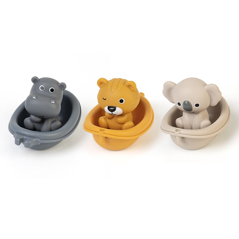 Children's Bathroom Stackable Floating Boat Toy Infant Bathing and Baby Bathing and Bathing Water Stackable Boat Animal Finger Cover Toy