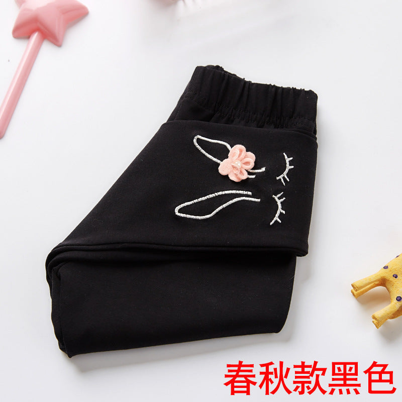 2024 Spring and Autumn New Children's Leggings Girls' Long Cartoon Cute Thin Cropped Cotton Baby Pants