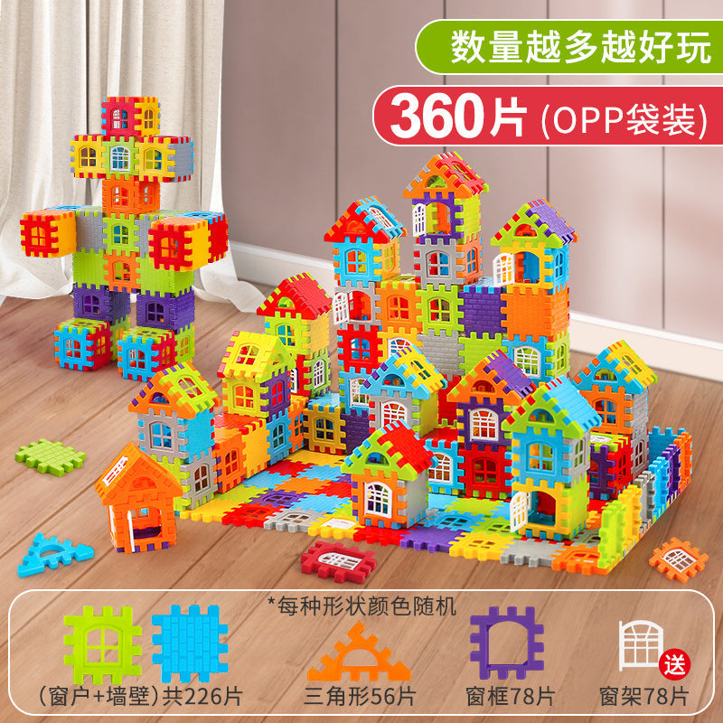 Children's House Building Blocks Assembled Toys Puzzle Large Particle Square Wall Window Model Puzzle 3 Years Old 6 Girls and Boys