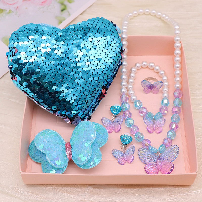 Children's Necklace, Earrings, Ring Set, Butterfly Cute Cartoon Girl Princess Jewelry Set, Necklace Necklace