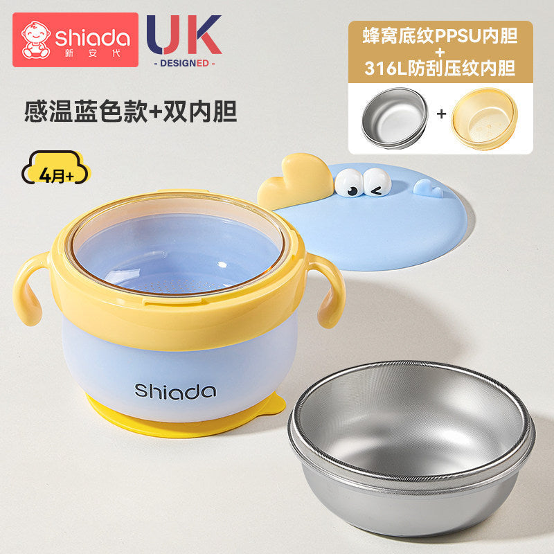 Baby Food Supplement Bowl, Specially Designed for Infants and Young Children, with Constant Temperature Water Injection and Insulation, Suitable for Eating Out, Complete Set of Utensils