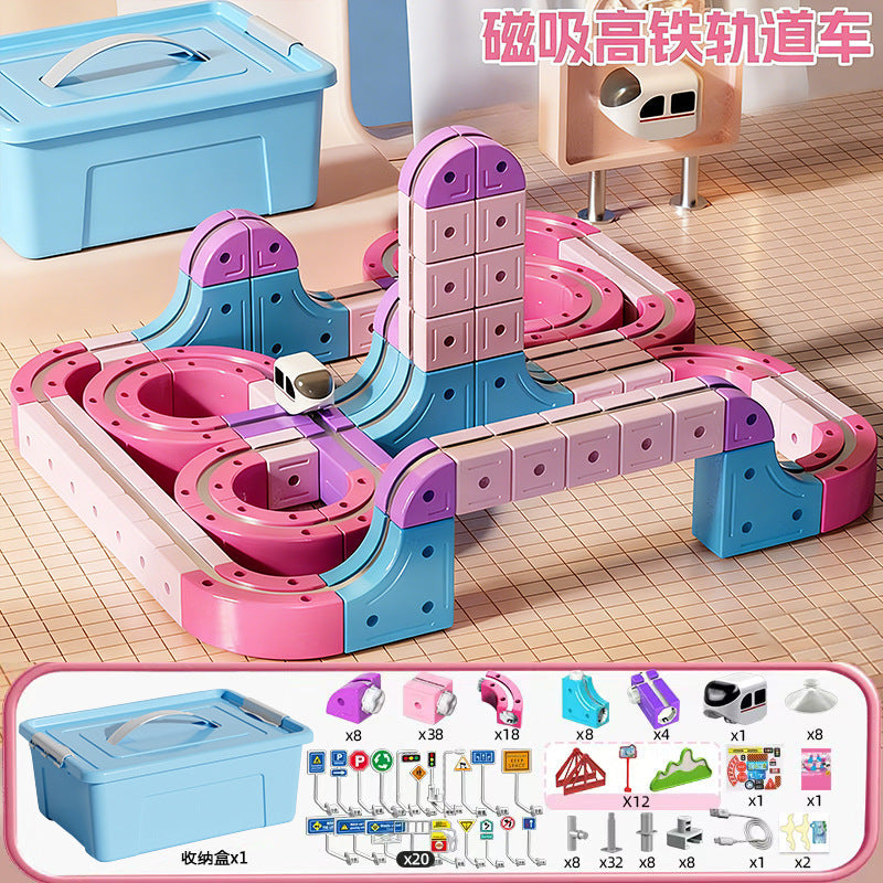 Girls' Versatile Magnetic Educational Building Blocks DIY Assembly Electric Suspended Track High-Speed Rail Train Children's Toy Gift 3