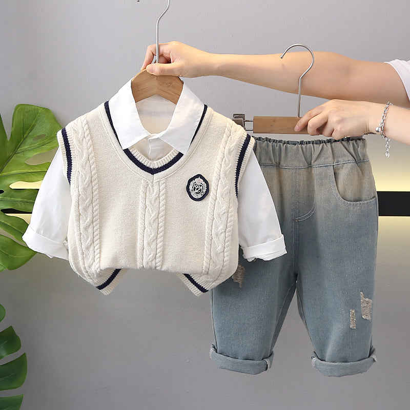 Male baby spring suit boys 2025 new 1 children handsome Korean 3-year-old children spring and autumn foreign style three-piece set
