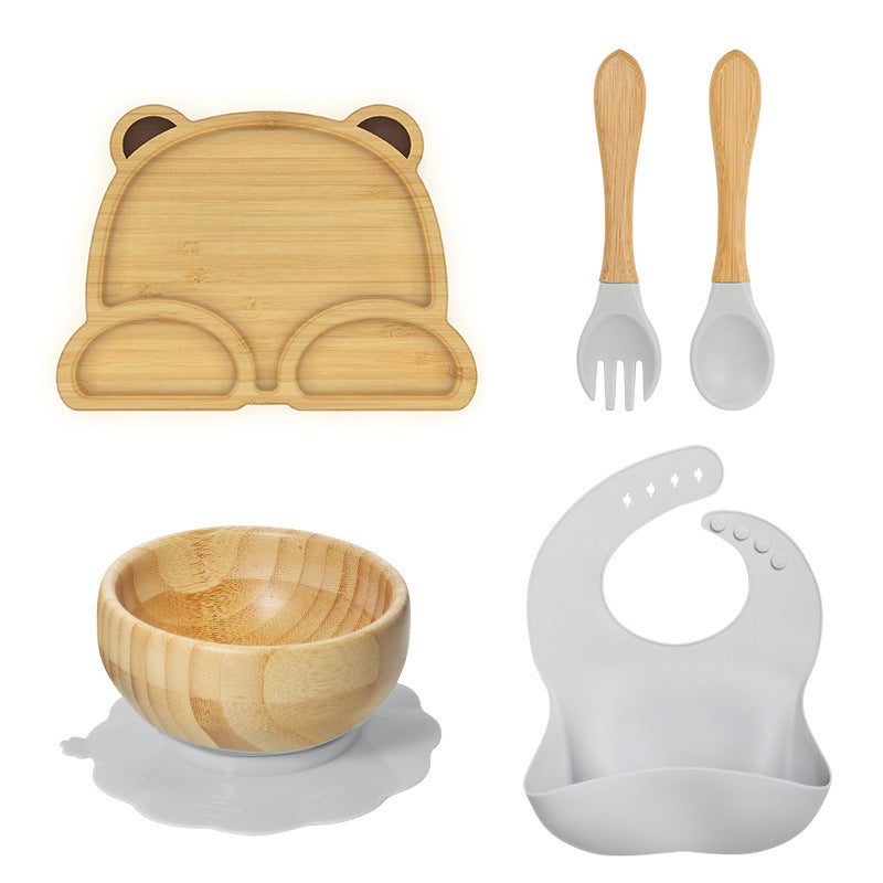 Wooden Children's Supplementary Food Plate Creative Cartoon Dinner Plate for Kindergarten Baby's Bamboo and Wooden Plate Baby Suction Disc Bowl