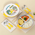 316 Stainless Steel Children's Dinner Plate, Cute Dinosaur Car-Shaped Divided Plate with Suction Cup to Prevent Falling, Baby Anti-Fall Plate