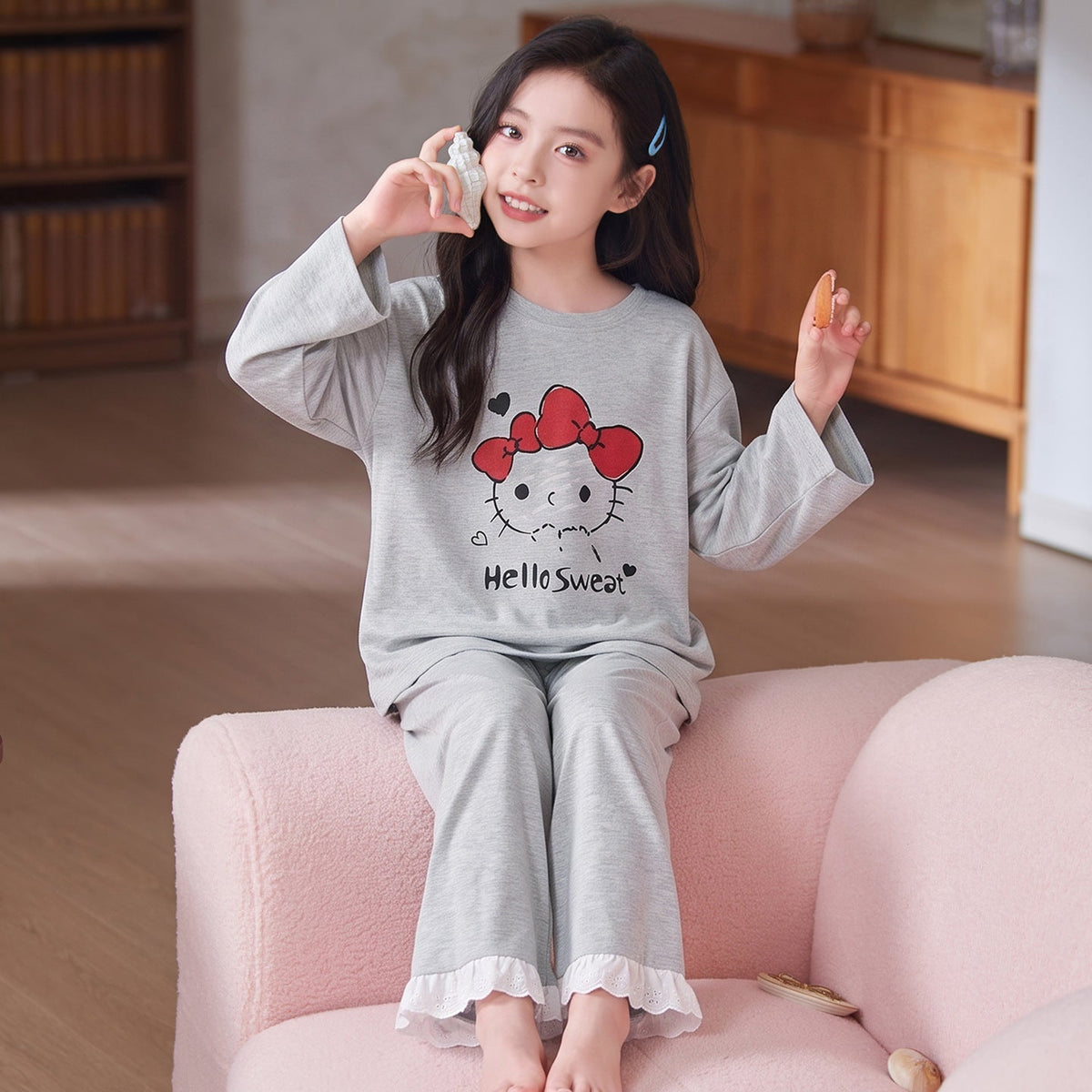 Children's Pajamas 2026 New Model Pure Cotton Long Sleeve Long Pants Spring and Autumn Girls' Cartoon Homewear Set for Older Kids