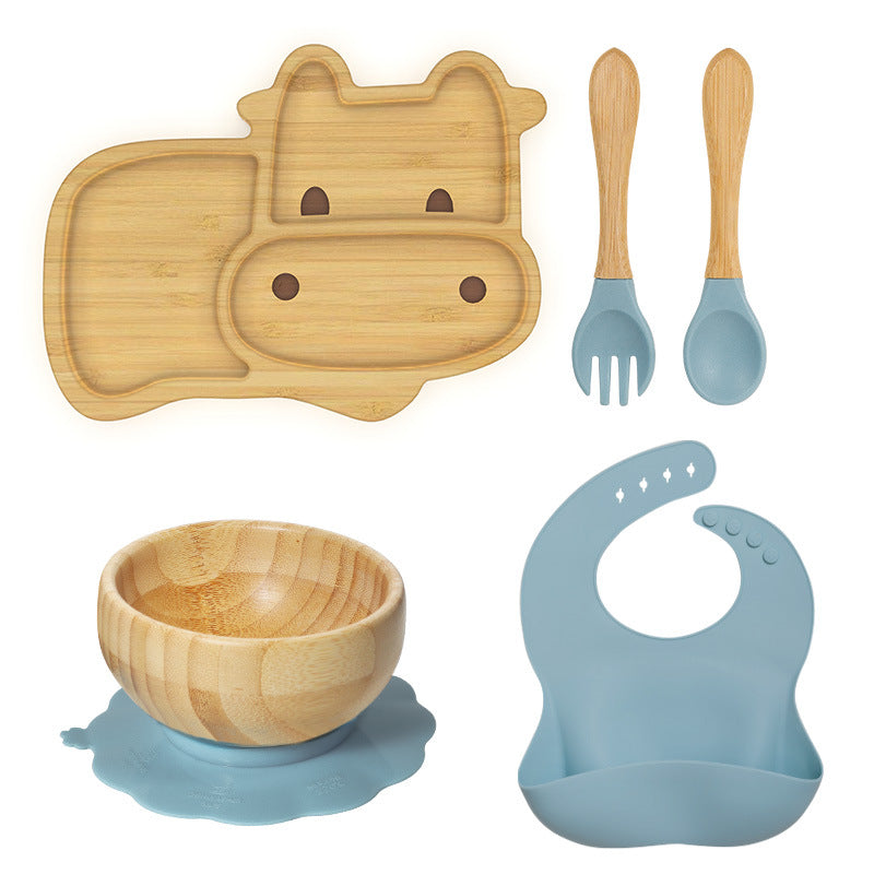 Wooden Children's Supplementary Food Plate Creative Cartoon Dinner Plate for Kindergarten Baby's Bamboo and Wooden Plate Baby Suction Disc Bowl