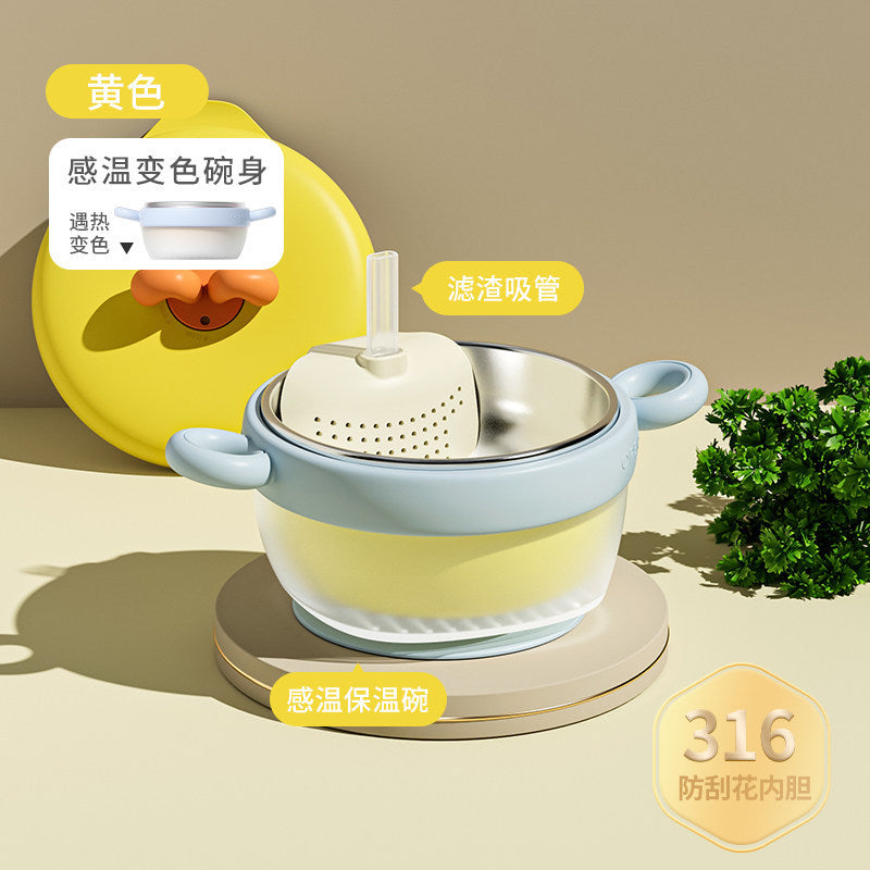 Children's 316 Stainless Steel Food Bowl, Special Feeding Bowl for Babies, Constant Temperature Water-Filled Insulated Bowl, Anti-Fall, Temperature-Sensitive Color-Changing