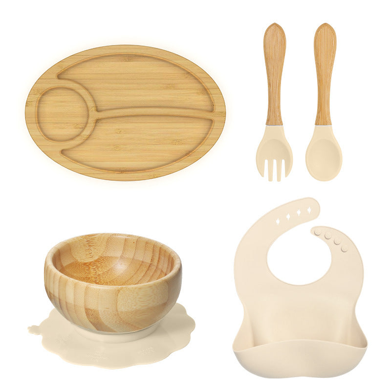 Wooden Children's Supplementary Food Plate Creative Cartoon Dinner Plate for Kindergarten Baby's Bamboo and Wooden Plate Baby Suction Disc Bowl