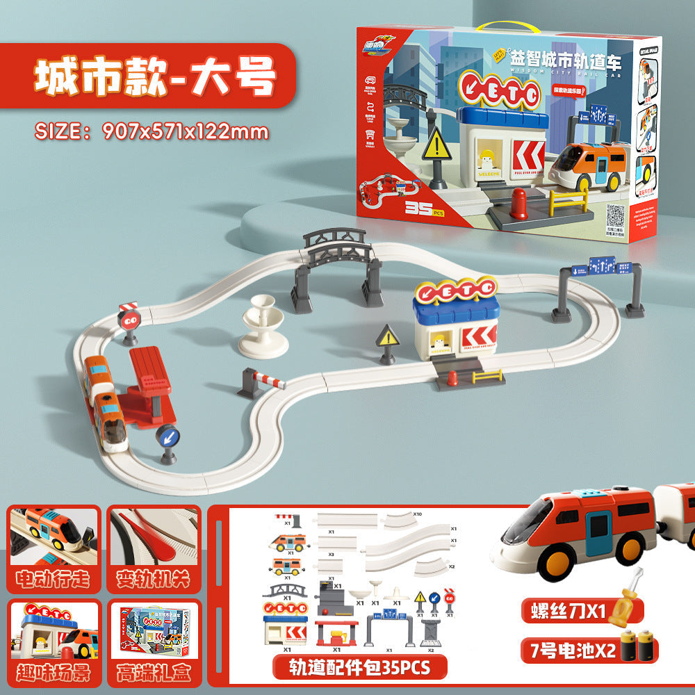 Cross-Border Electric Train Forest Logging Track Children's Assembled Circular Overpass Educational Track Car Boy Toy