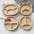 Bamboo and wood plate children's suction cup one-piece compartment wholesale baby food supplement tableware cartoon bear shape food supplement plate