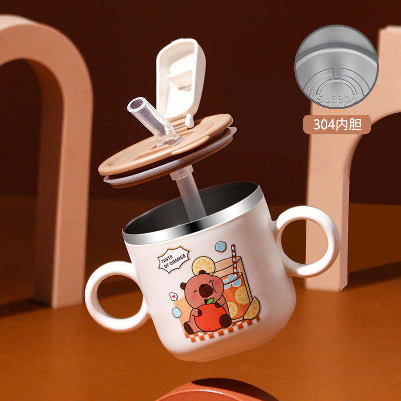 316 Stainless Steel Kidsren's Sippy Cup Scale Mouth Cup Kindergarten Baby Drinking Cup Anti-Fall Milk Cup with Lid