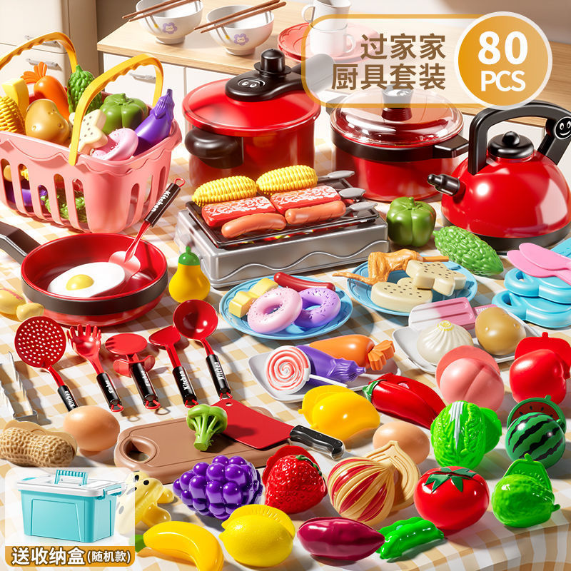 Pretend Play Toy Girl Mini Kitchen, Baby Girl Role-Play Child’s Cookware Set—Make Food & Cut Fruit Fun Toy