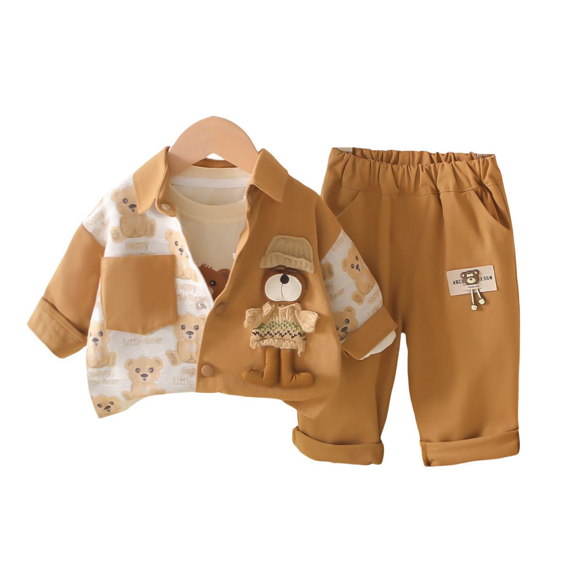 2025 Boys' Spring and Autumn Color Block Outfits Baby Clothes Boys' Autumn Three-Piece Set