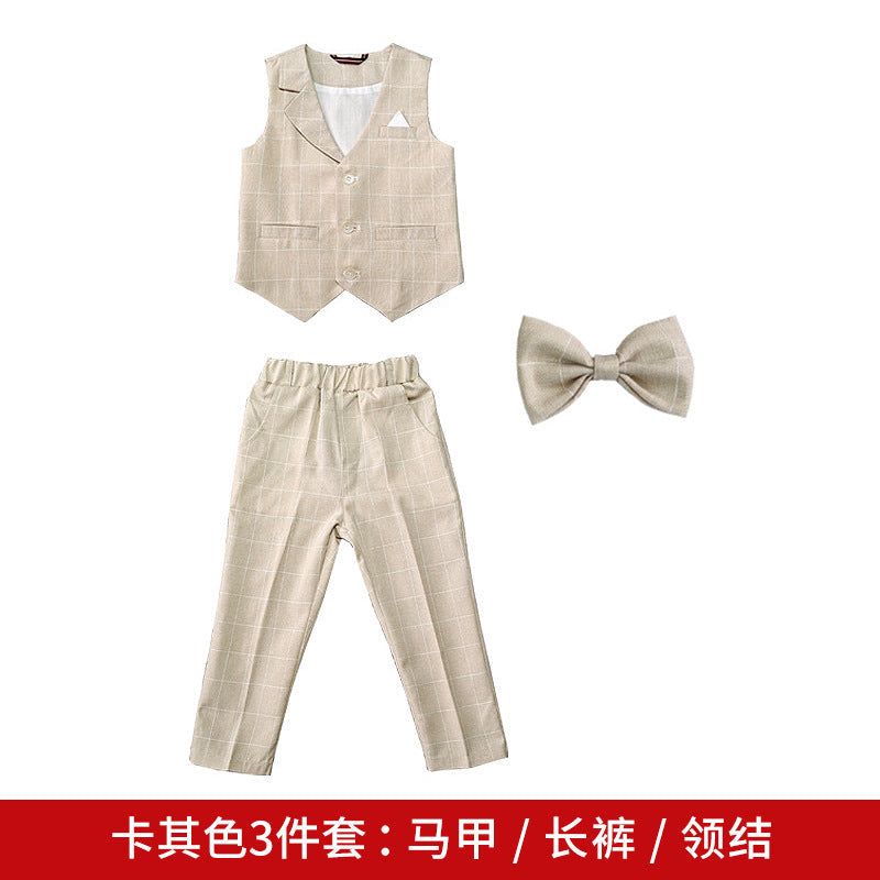 Children's dress spring new British Plaid small suit boy gentleman piano host performance costume suit generation