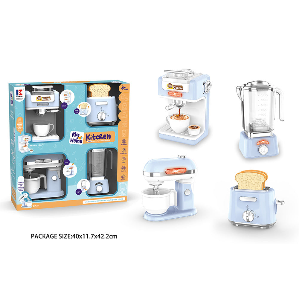 Cross-Border Foreign Trade Kitchen Pretend Play Toys Children's Realistic Electric Light and Sound Effects 4-in-1 Small Appliance Toy Set