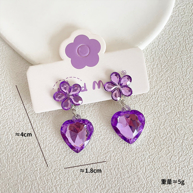 Small fresh children's earrings love pendant ear clip baby girl flower color accessories earrings jewelry