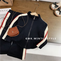 Girls' Fashionable Autumn Outfit New Korean Style Casual Raglan Sleeve Jacket and Flared Pants Two-Piece Set for Export