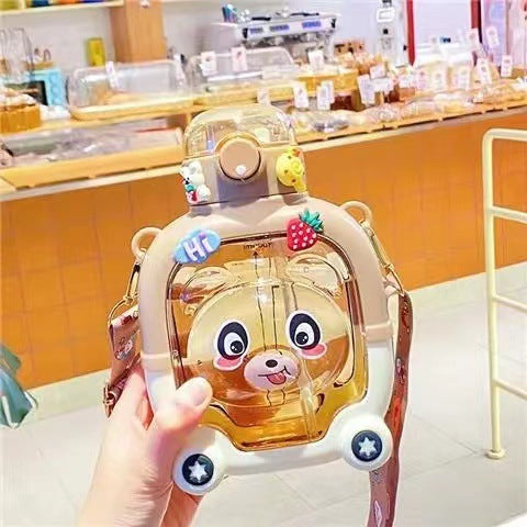 New Baby Bus Car Water Cup High Color Value Children's Suction Tube Cup Outdoor Portable Lid Large Capacity Water Cup