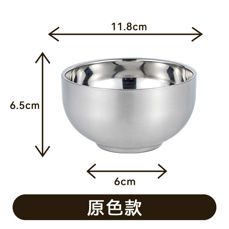 Hot gradient 304 stainless steel household rice bowl round bowl spoon anti-bowl adult heat insulation double-layer bowl chopsticks food grade