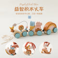 Children's Wooden Early Education Educational Multifunctional Trolley Lion Animal Beads Rope Trolley Hands-on Brain Toys