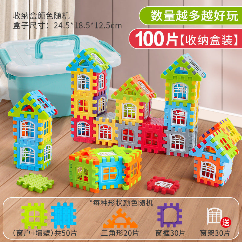 Children's House Building Blocks Assembled Toys Puzzle Large Particle Square Wall Window Model Puzzle 3 Years Old 6 Girls and Boys