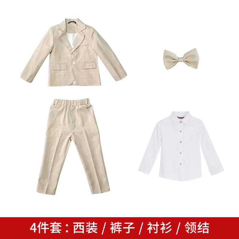 Children's dress spring new British Plaid small suit boy gentleman piano host performance costume suit generation