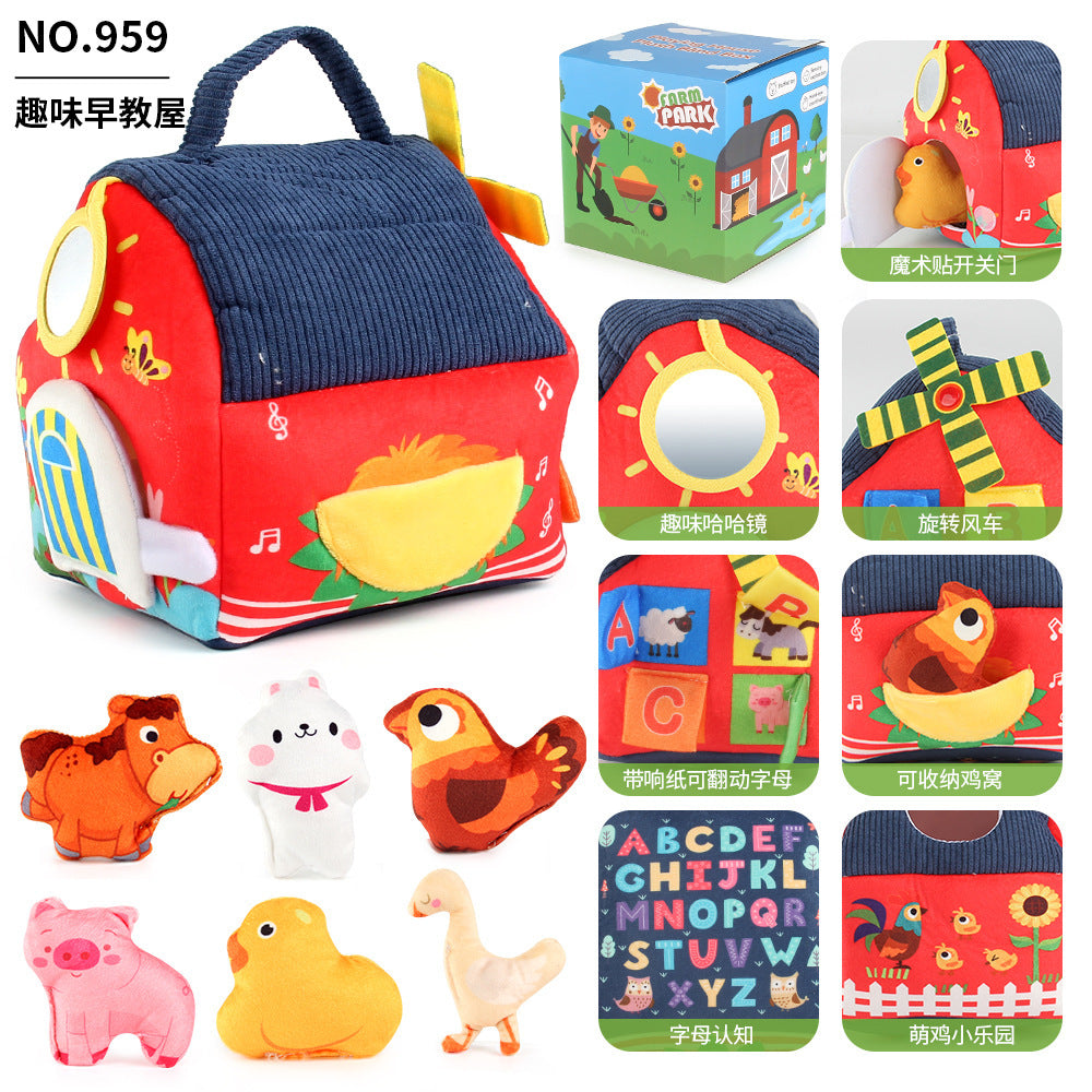 Cross-Border Children's Early Education House Alphabet Recognition Storage Box Toddler Sensory Toys Farm Animal Plush Toys Fun