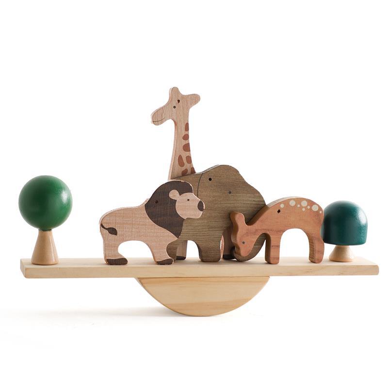 Baby puzzle multifunctional early education wooden hands-on brain toy rope color cognitive stacking seesaw toy
