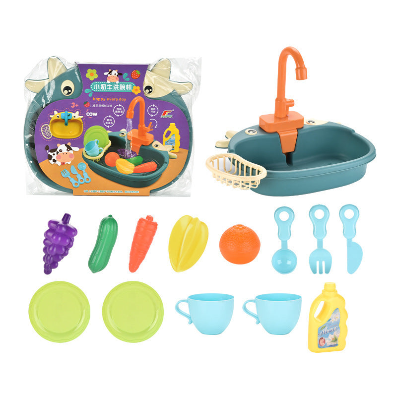 Children's Vegetable Washing Basin Simulation Kitchenware Electric Circulation Water Discharge Washing Table Puzzle Play House Kitchen Dishwasher Toy