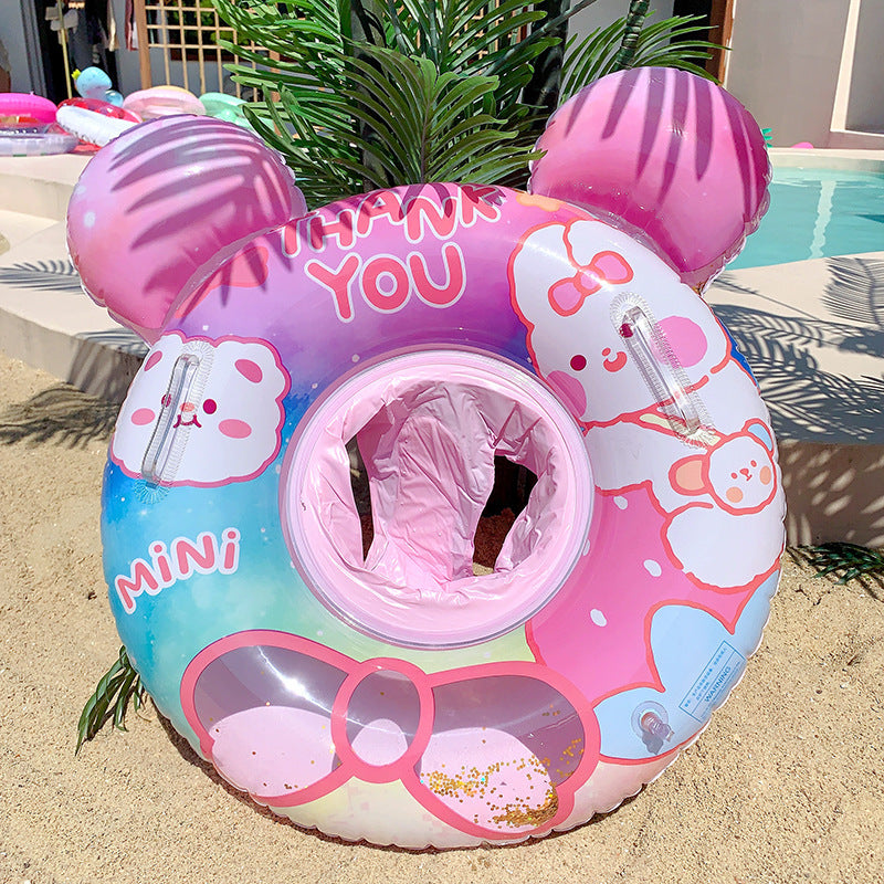 New children's pink rainbow horse sequins swimming ring inflatable water cute unicorn children's sponge bottom seat ring