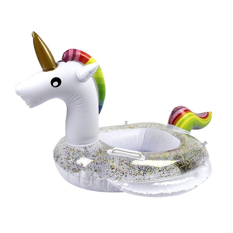 New children's pink rainbow horse sequins swimming ring inflatable water cute unicorn children's sponge bottom seat ring