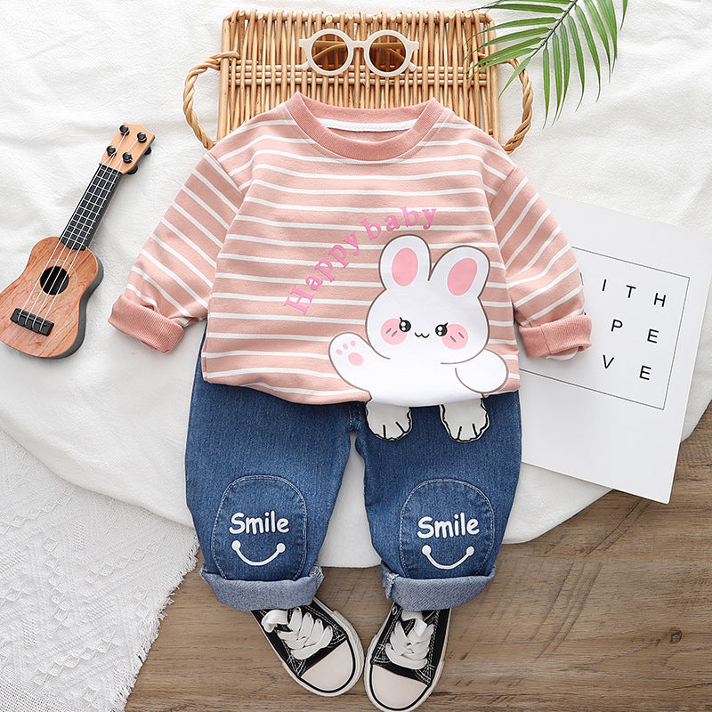 Baby's Internet Celebrant Suit Autumn Western Style Clothes 2023 Spring and Autumn New Girl's Cute Boys' Baby Two-Piece Cartoon Set