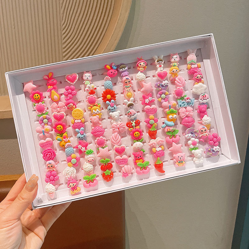 Children's Cartoon Cute Baby Open Plastic Ring Girls Versatile Fruit Adjustable Ring Little Girl Jewelry